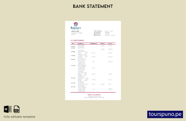 listo para imprimir plantilla de versión en Word del extracto bancario de Domini
